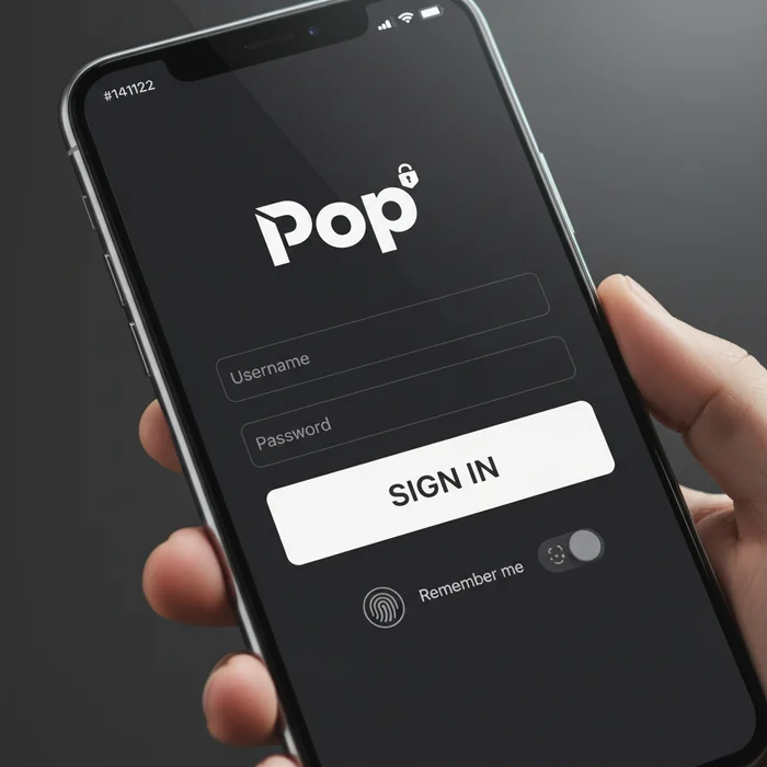 Pop login screen — email field, password field and 2FA option